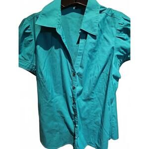 Express v neck button up blouse with buckle sleeve detail size L